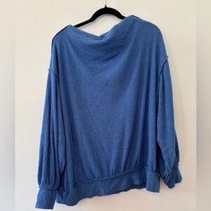 Free People Cozy Ribbed Blue Pullover Sweater